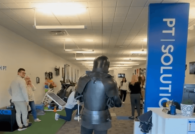 Dage goes to Phyical Therapy in his new black armor